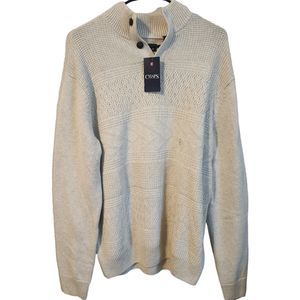 Chaps Sweater Natural Ivory Cotton Mockneck Textured Pullover Men's Size Large L